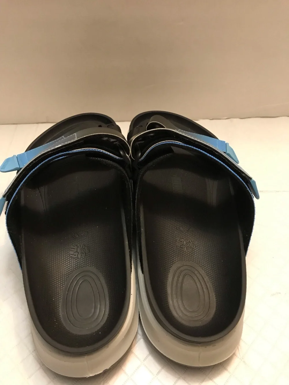 Birkenstock Light Blue and Black Dual-Strap Slides